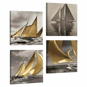 Drewniany obraz wieloczęściowy Boats, 33x33 cm obraz