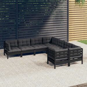 vidaXL 8-cz. zestaw wypoczynkowy do ogrodu, czarne poduszki, sosna obraz