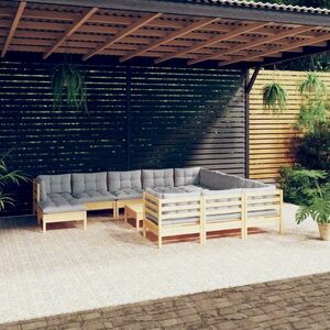 vidaXL 12-cz. zestaw wypoczynkowy do ogrodu, szare poduszki, sosnowy obraz