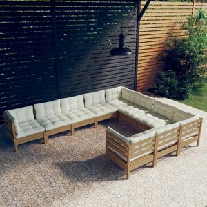 vidaXL 10-cz. zestaw wypoczynkowy do ogrodu, z poduszkami, drewniany obraz