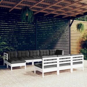 vidaXL 10-cz. zestaw wypoczynkowy do ogrodu, poduszki, biały, sosnowy obraz