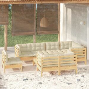 vidaXL 9-cz. zestaw wypoczynkowy do ogrodu, kremowe poduszki, sosnowy obraz