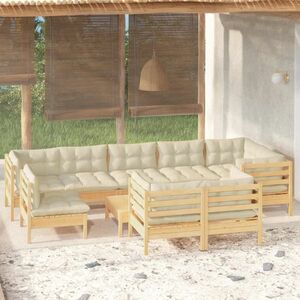 vidaXL 10-cz. zestaw wypoczynkowy do ogrodu, kremowe poduszki, sosnowy obraz