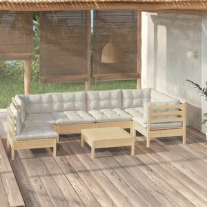vidaXL 7-cz. zestaw wypoczynkowy do ogrodu, kremowe poduszki, sosnowy obraz