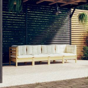 vidaXL 4-cz. zestaw wypoczynkowy do ogrodu, kremowe poduszki, sosnowy obraz