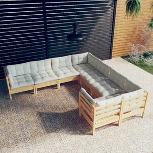 vidaXL 8-cz. ogrodowy zestaw wypoczynkowy, kremowe poduszki, sosnowy obraz