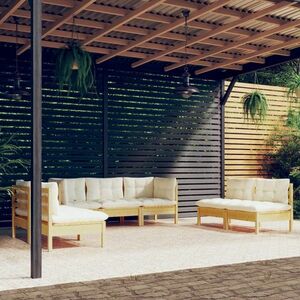 vidaXL 7-cz. zestaw wypoczynkowy do ogrodu, kremowe poduszki, sosnowy obraz