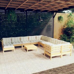 vidaXL 12-cz. zestaw wypoczynkowy do ogrodu, kremowe poduszki, sosnowy obraz
