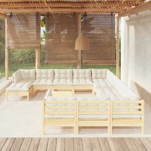 vidaXL 13-cz. zestaw wypoczynkowy do ogrodu, kremowe poduszki, sosnowy obraz
