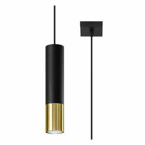 Czarno-złota lampa wisząca z metalowym kloszem 8x8 cm Longbot – Nice Lamps obraz