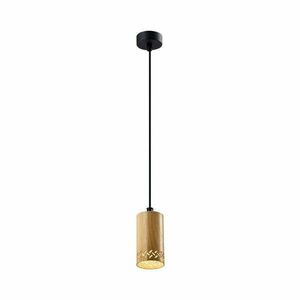 Czarna lampa wisząca z drewnianym kloszem ø 7 cm Tubo – Candellux Lighting obraz