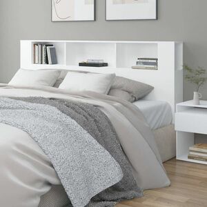 vidaXL Wezgłowie łóżka z półkami, białe, 200x18, 5x104, 5 cm obraz