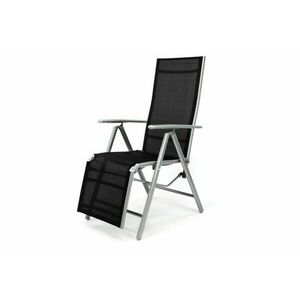 Leżak krzesło ogrodowe składane z wysokim oparciem i podnóżkiem czarne obraz