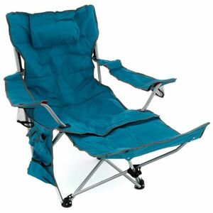 Krzesło kempingowe ze zdejmowanym podnóżkiem, niebieskie obraz