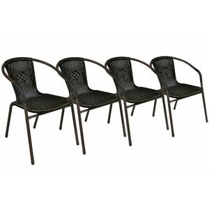 Komplet 4 x krzesła ogrodowe Garth rattanowe - czarne z brązową strukturą obraz