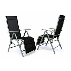 2x ustawialne krzesło ogrodowe z podnożnikiem - czarne obraz