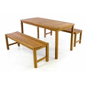 Zestaw ogrodowy ławki i stoł DIVERO - drewno tekowe obraz