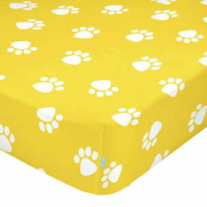 Żółte elastyczne bawełniane prześcieradło Mr. Fox Dogs, 90x200 cm obraz