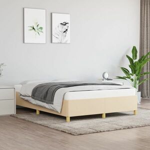 vidaXL Rama łóżka, kremowa, 140x190 cm, obita tkaniną obraz