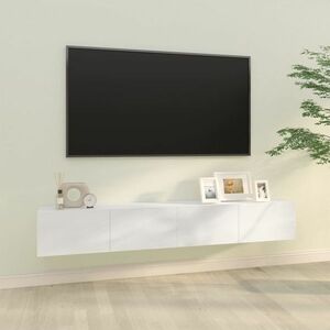 vidaXL Szafki ścienne pod TV, 2 szt, biel, wysoki połysk, 100x30x30 cm obraz