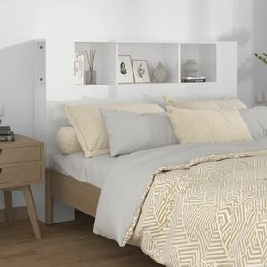 vidaXL Wezgłowie łóżka z półkami, biel z połyskiem, 140x18, 5x104, 5 cm obraz