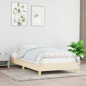 vidaXL Rama łóżka, kremowa, 90x200 cm, tapicerowana tkaniną obraz