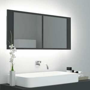 vidaXL Szafka łazienkowa z lustrem i LED, szara, 100x12x45 cm, akryl obraz