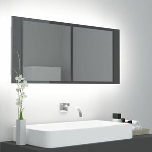 vidaXL Szafka łazienkowa z lustrem i LED, połysk, szara, akryl obraz