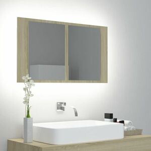 vidaXL Szafka łazienkowa z lustrem i LED, dąb sonoma, 80x12x45, akryl obraz