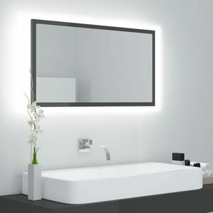 vidaXL Lustro łazienkowe LED, wysoki połysk, szare, 80x8, 5x37cm, akryl obraz