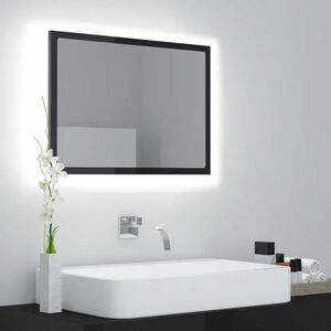 vidaXL Lustro łazienkowe LED, wysoki połysk, szare, 60x8, 5x37cm, akryl obraz