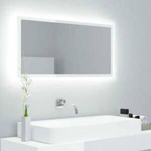 vidaXL Lustro łazienkowe LED, wysoki połysk, białe, 90x8, 5x37cm, akryl obraz