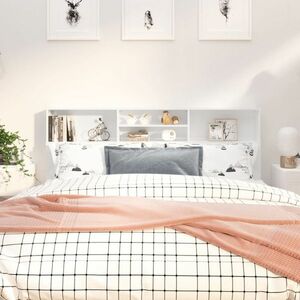 vidaXL Wezgłowie łóżka z półkami, biel z połyskiem, 180x19x103, 5 cm obraz