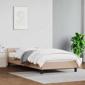 vidaXL Rama łóżka z zagłówkiem, cappuccino, 90x190 cm, sztuczna skóra obraz