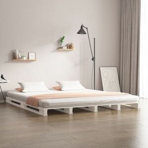 vidaXL Rama łóżka z litego drewna sosnowego, biała, 120 x 200 cm obraz