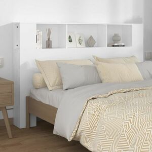 vidaXL Wezgłowie łóżka z półkami, białe, 160x18, 5x104, 5 cm obraz