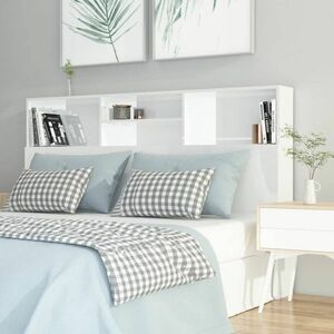 vidaXL Wezgłowie łóżka z półkami, biel z połyskiem, 160x19x103, 5 cm obraz