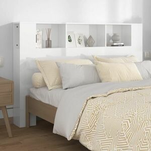 vidaXL Wezgłowie łóżka z półkami, biel z połyskiem, 160x18, 5x104, 5 cm obraz
