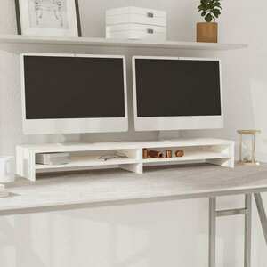 vidaXL Podstawka na monitor, biała, 100x24x13 cm, lite drewno sosnowe obraz