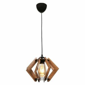 Czarna lampa sufitowa z drewnianym kloszem – Squid Lighting obraz