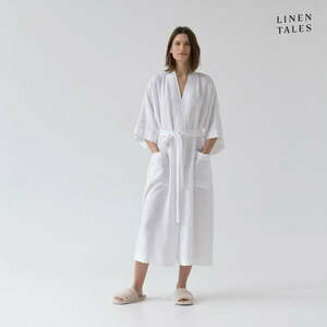 Biały lniany szlafrok w rozmiarze L/XL Summer – Linen Tales obraz
