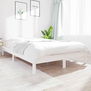 vidaXL Rama łóżka, biała, 135x190 cm, podwójna, lite drewno sosnowe obraz