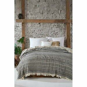 Szara narzuta muślinowa na łóżko dwuosobowe 220x240 cm Etno – Mijolnir obraz