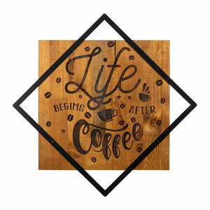 Drewniano-metalowa dekoracja ścienna 54x54 cm Life Begins After Coffee – Wallity obraz