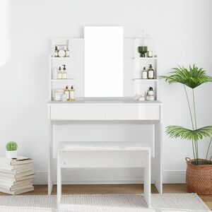 vidaXL Toaletka z lustrem, biała, wysoki połysk, 96x40x142 cm obraz