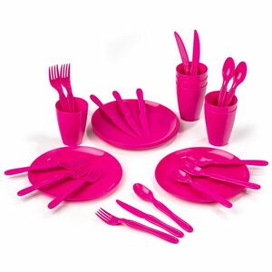 Zestaw plastikowych naczyń Piknik, 31 szt., różowy obraz
