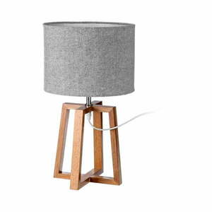Szaro-brązowa lampa stołowa z litego drewna z tekstylnym kloszem (wys. 44 cm) – Casa Selección obraz