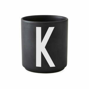 Czarny porcelanowy kubek Design Letters Alphabet K, 250 ml obraz