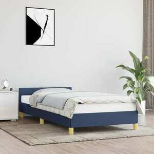 vidaXL Rama łóżka z zagłówkiem, niebieska, 90x200 cm, obita tkaniną obraz