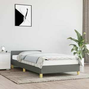 vidaXL Rama łóżka z zagłówkiem, ciemnoszara, 90x190 cm, obita tkaniną obraz